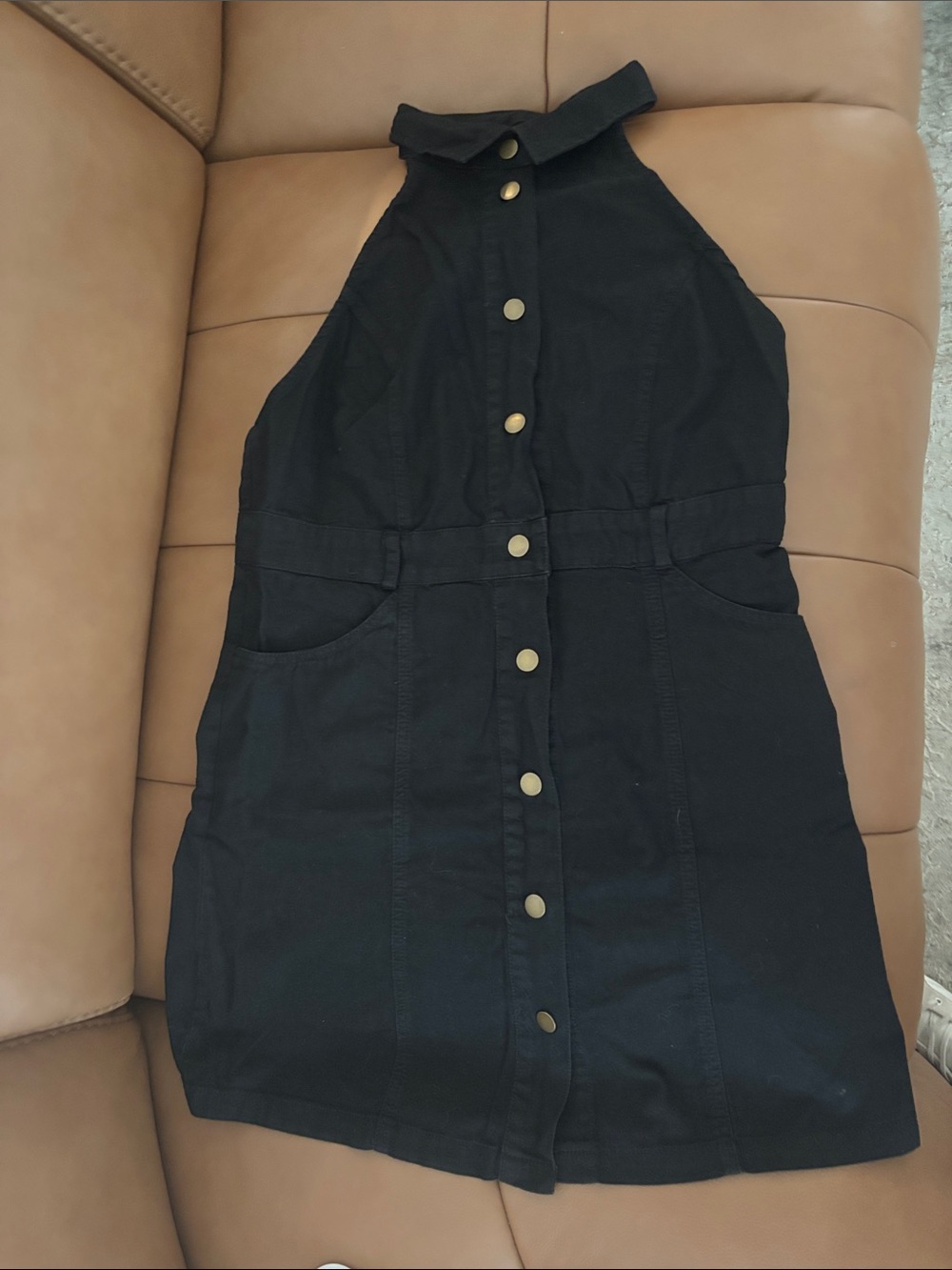 Free People Black Halter Button-Front Dress